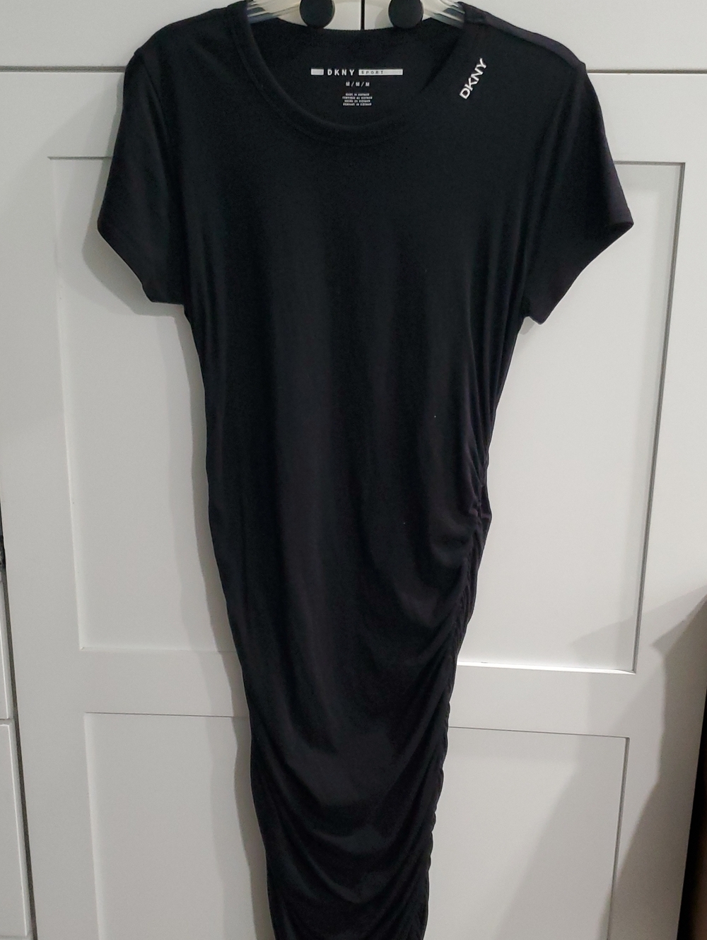 DKNY Black Ruched Short-Sleeve Midi Dress